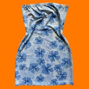 90's 00's vintage tropical floral tube top y2k bodycon mini dress XS SMALL